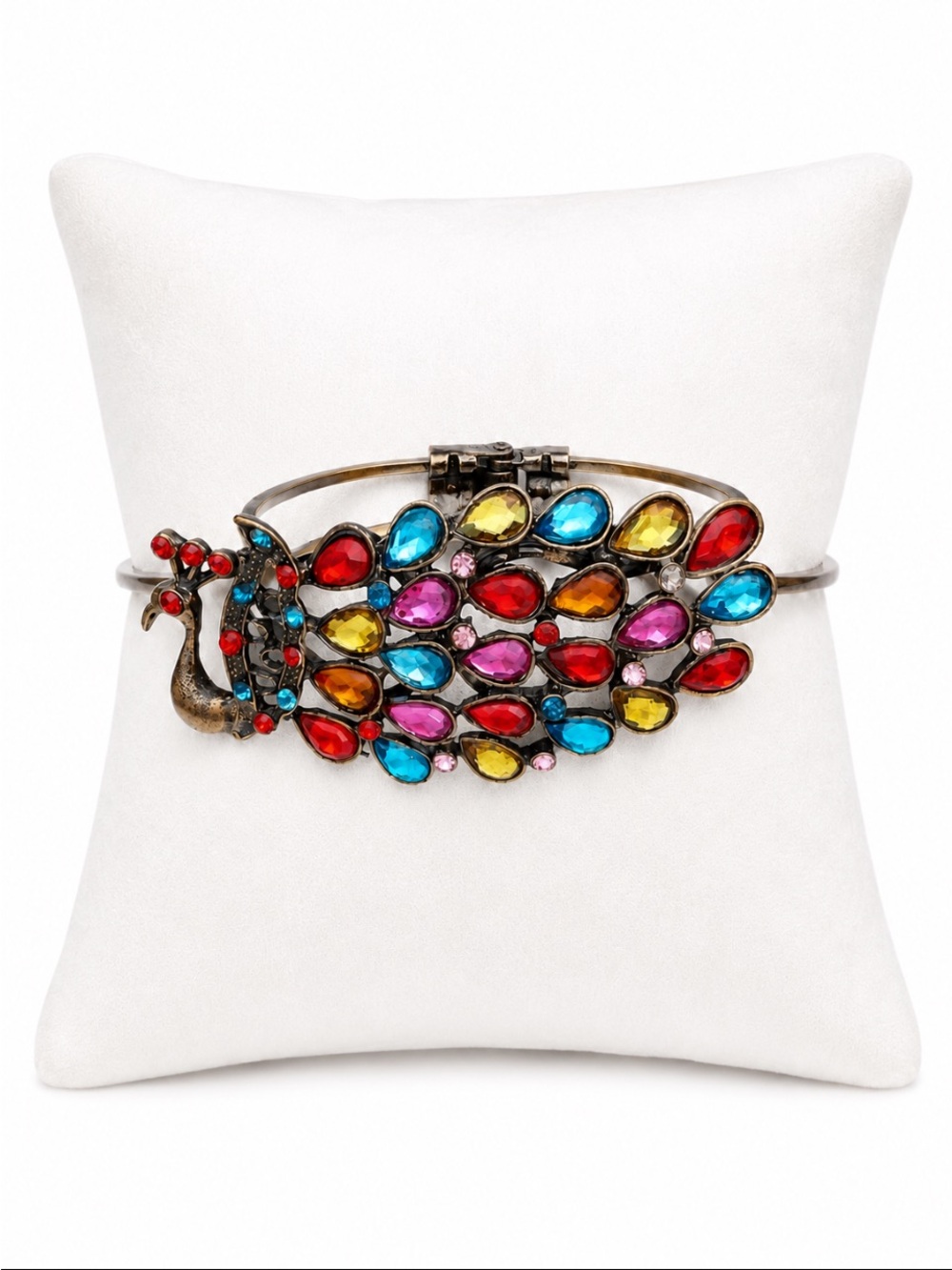Multicolor Crystal Peacock Hinged Bangle Bracelet
